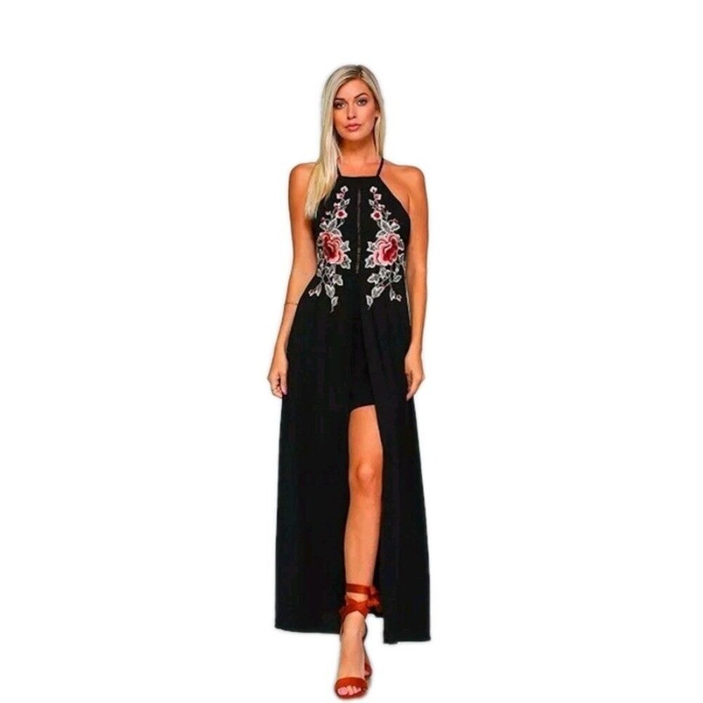 Seek The Label  Black Embroidered Maxie With Under Shorts Resort Wear...